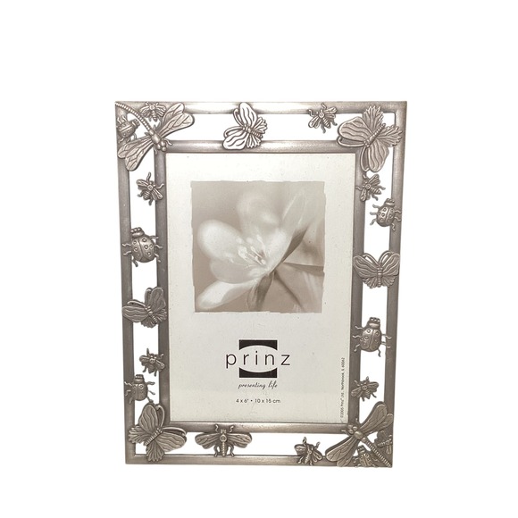 Prinz Presenting Life Pewter Picture Frame Butterflies Dragonflies Ladybugs EUC - Picture 1 of 7